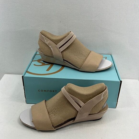 Life Stride Yolo Sandals- Taupe Micro/Patent- Size 7 1/2 M- NIB - Picture 1 of 7
